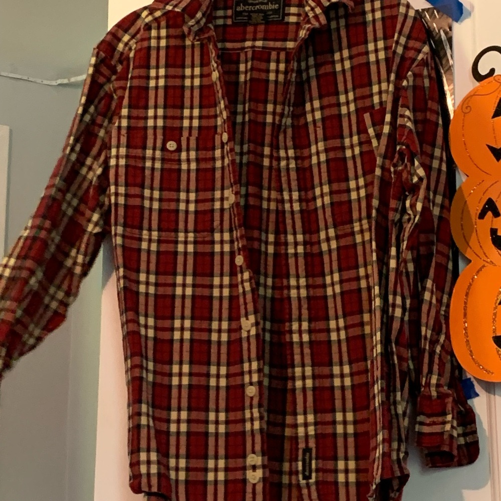 red plaid button down